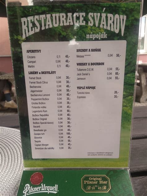 Menu – Restaurace Svárov